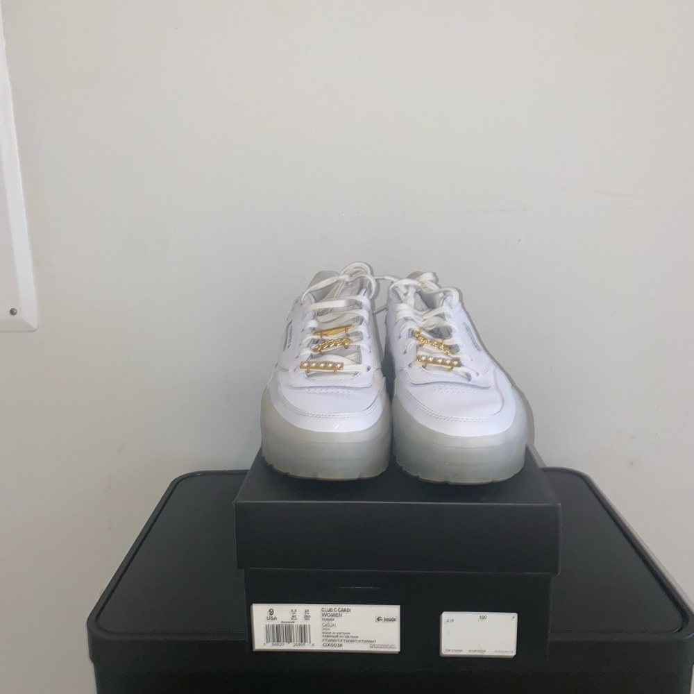 White Platform Sneakers with Gold Eyelet Details